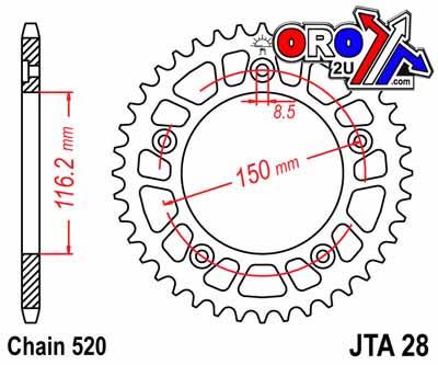 REAR SPROCKET ALLOY JTA28.44, 7075-T6 Aluminium Alloy thumbnail 2