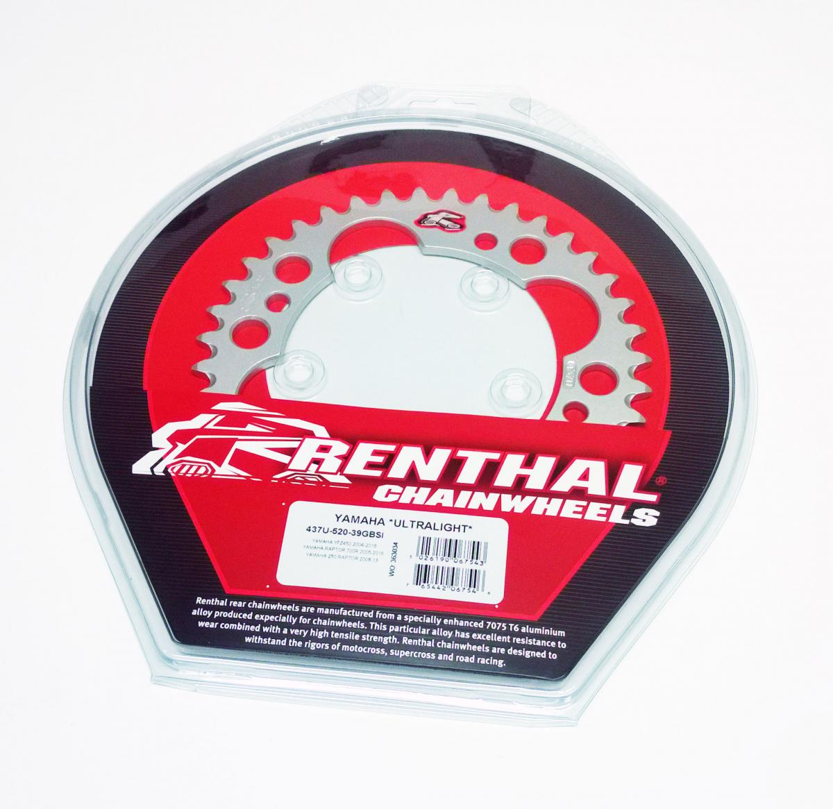 REAR SPROCKET RENTHAL YAM, ULTRALITE 437U-520-39GBSI SILVER thumbnail 2