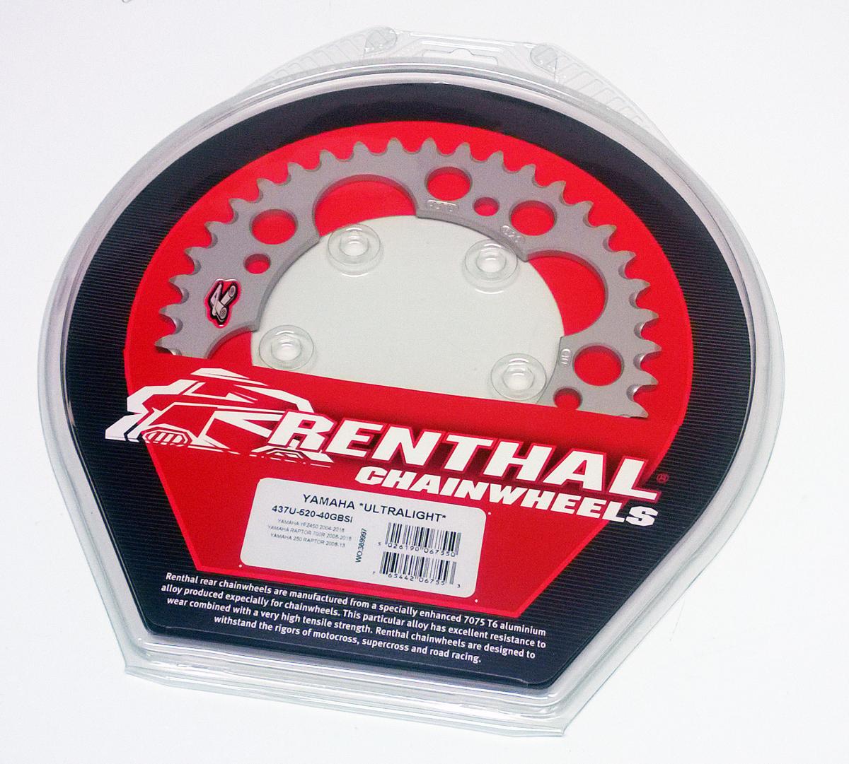 REAR SPROCKET RENTHAL YAM, ULTRALITE 437U-520-40GBSI SILVER thumbnail 2