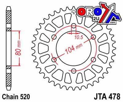 REAR SPROCKET JTA478.41 ALLOY, CHAIN 520 (7075-T6 Aluminium) thumbnail 2