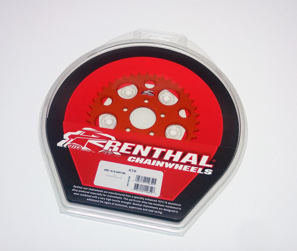 REAR SPROCKET RENTHAL 480, KTM 50 2010-2013 40T ORANGE, 480--415-40P-OR thumbnail 2