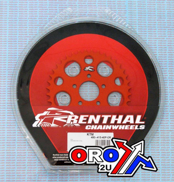 REAR SPROCKET RENTHAL 480, KTM 50 2010-2013 40T ORANGE, 480--415-40P-OR thumbnail 3