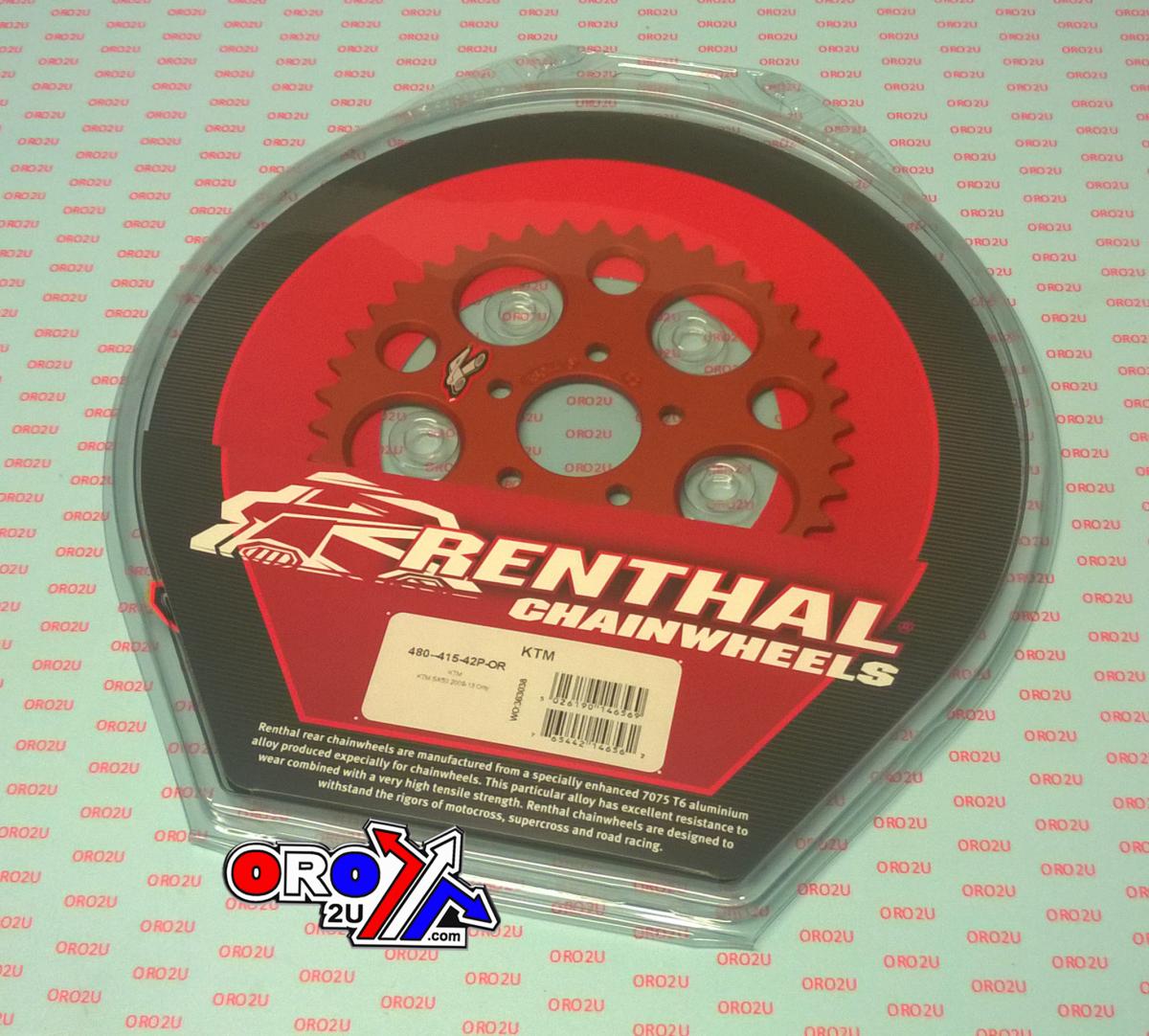 REAR SPROCKET RENTHAL 480, KTM 50 2010-2013 42T ORANGE, 480--415-42P-OR thumbnail 3