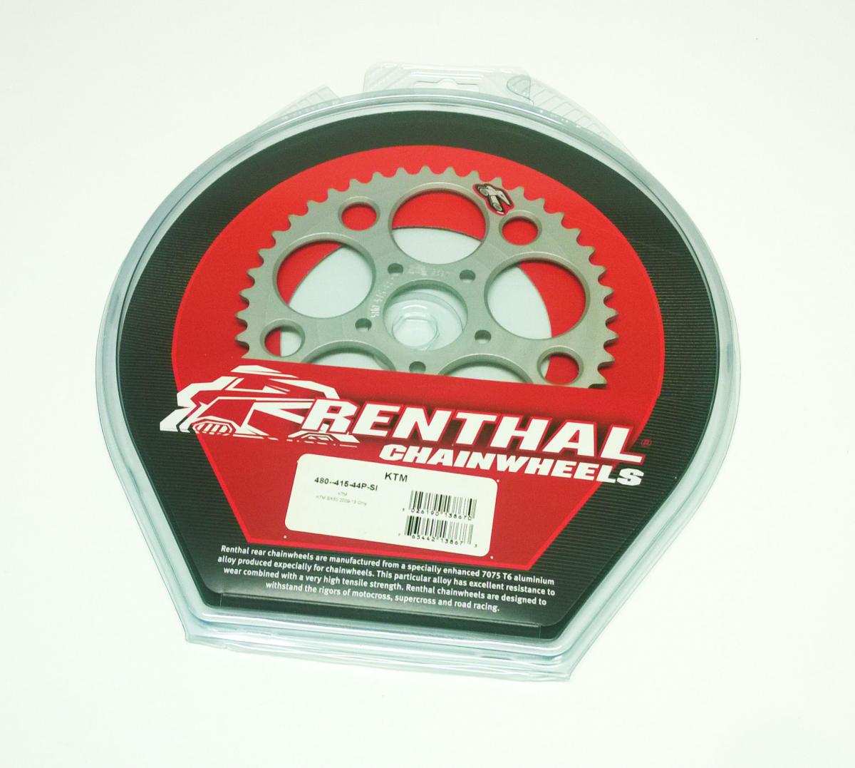 REAR SPROCKET RENTHAL 480, KTM 50 2010-2013 44T SILVER, 480--415-44P-SI thumbnail 2