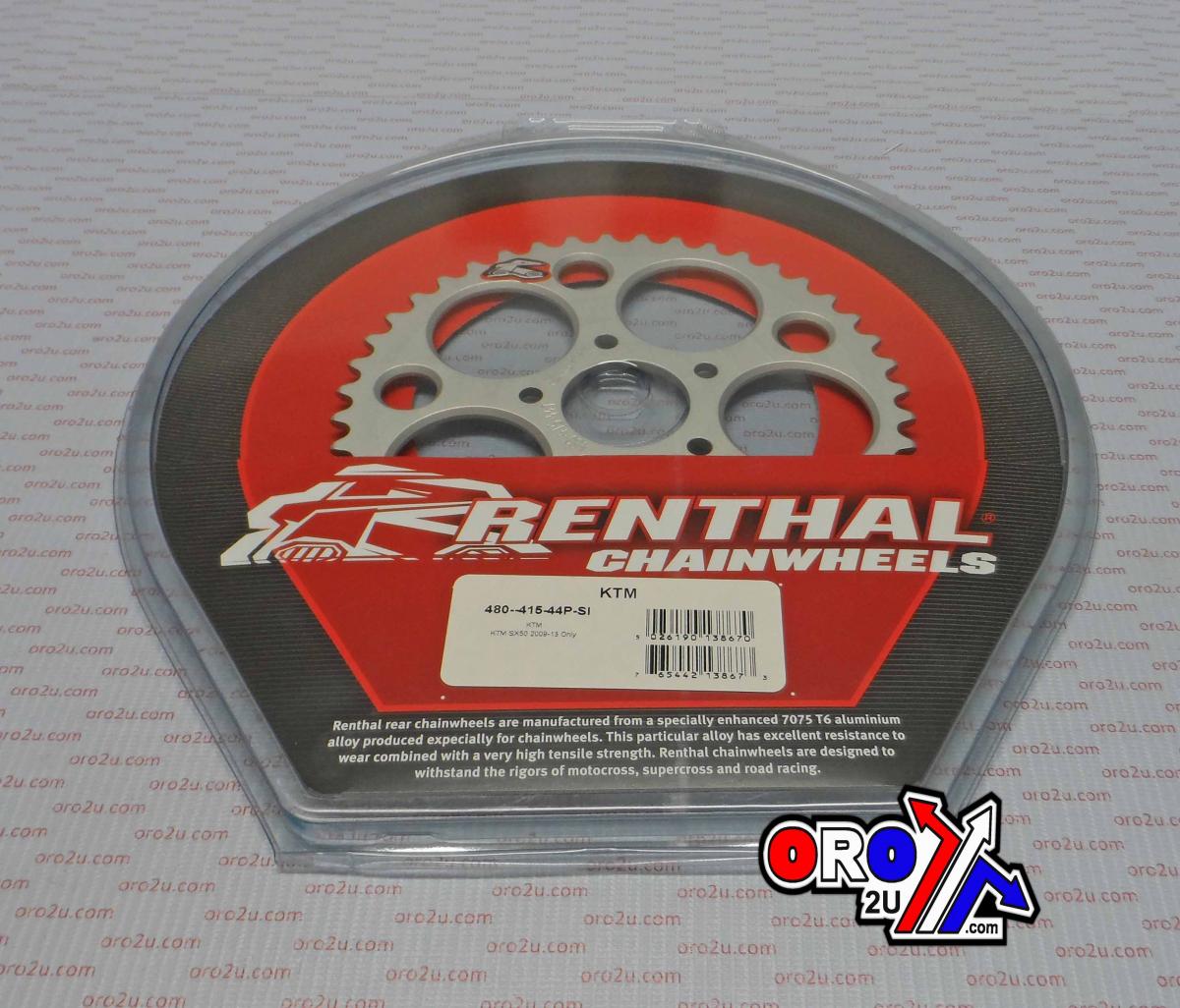 REAR SPROCKET RENTHAL 480, KTM 50 2010-2013 44T SILVER, 480--415-44P-SI thumbnail 3