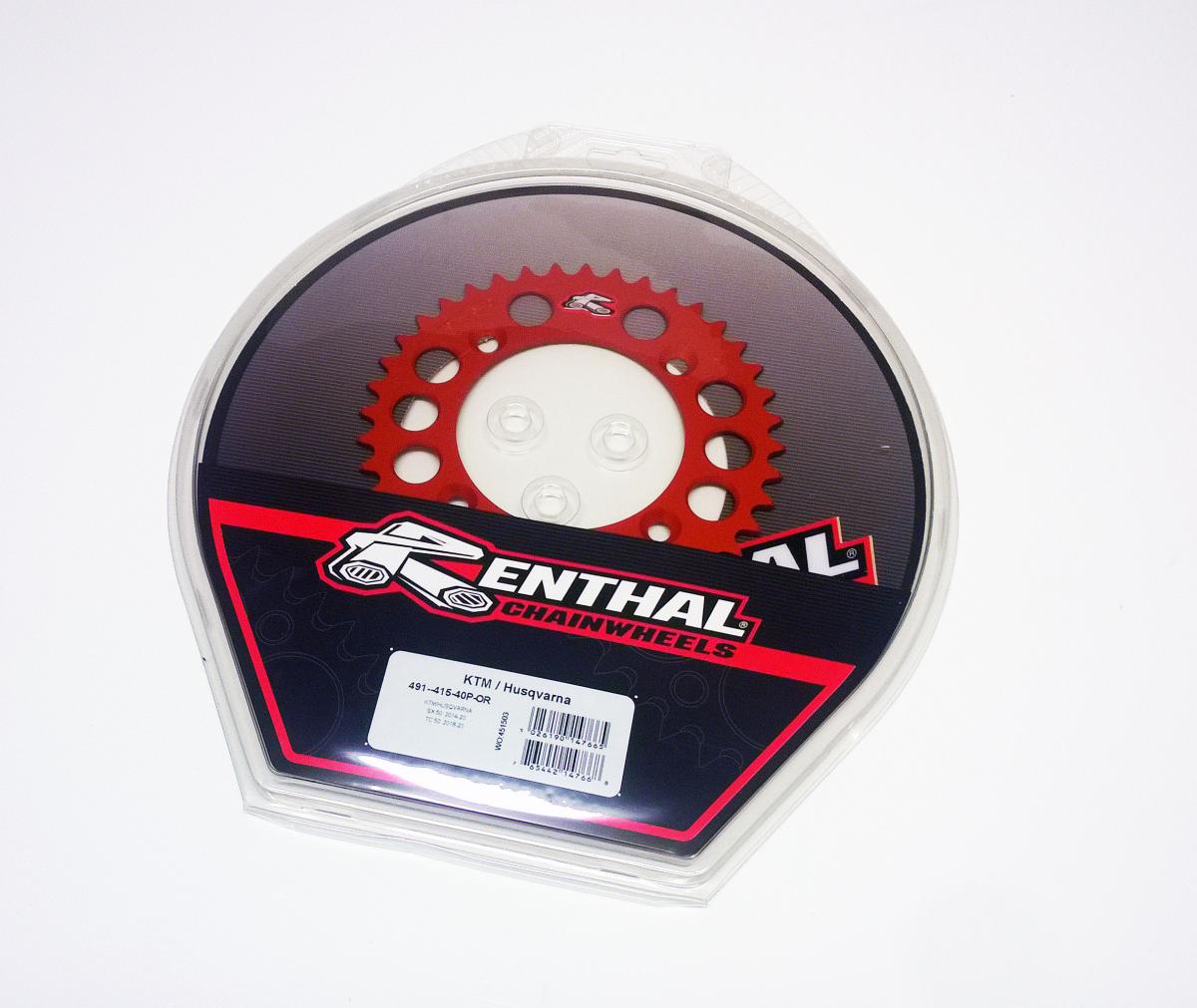 REAR SPROCKET RENTHAL 491, KTM/HUSKY 50 14-25, 40T ORANGE, 491--415-40P-OR image 1