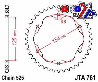 REAR SPROCKET ALLOY JTA761.38BLK, DUCATI ROAD CHAIN TYPE 525 thumbnail 3