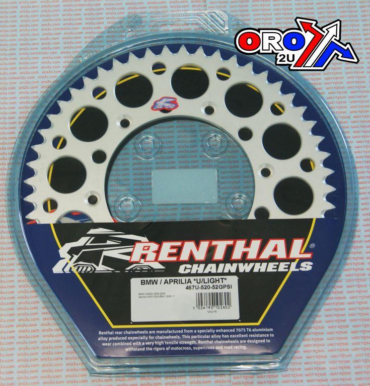 REAR SPROCKET RENTHAL BMW, ULTRALITE 467U-520-52GPSI SILVER thumbnail 2