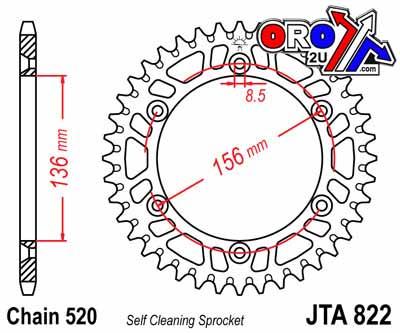 REAR SPROCKET ALLOY SILVER 822, JTA822.44 7075-T6 Aluminium thumbnail 3