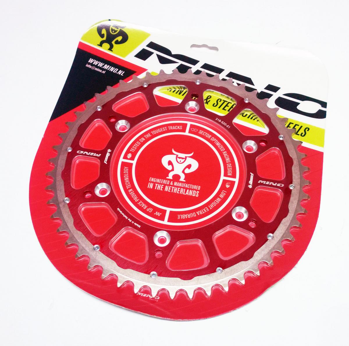 MINO REAR SPROCKET FUSION 2-RING, 23-316-520-51 RED STEEL/ALLOY thumbnail 3