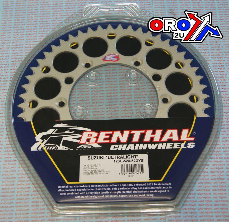 REAR SPROCKET ALLOY RENTHAL, ULTRALITE 123U-520-52GYSI SILVER image 1