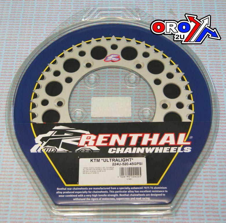 REAR SPROCKET ALLOY RENTHAL, ULTRALITE 224U-520-45GPSI SILVER thumbnail 2