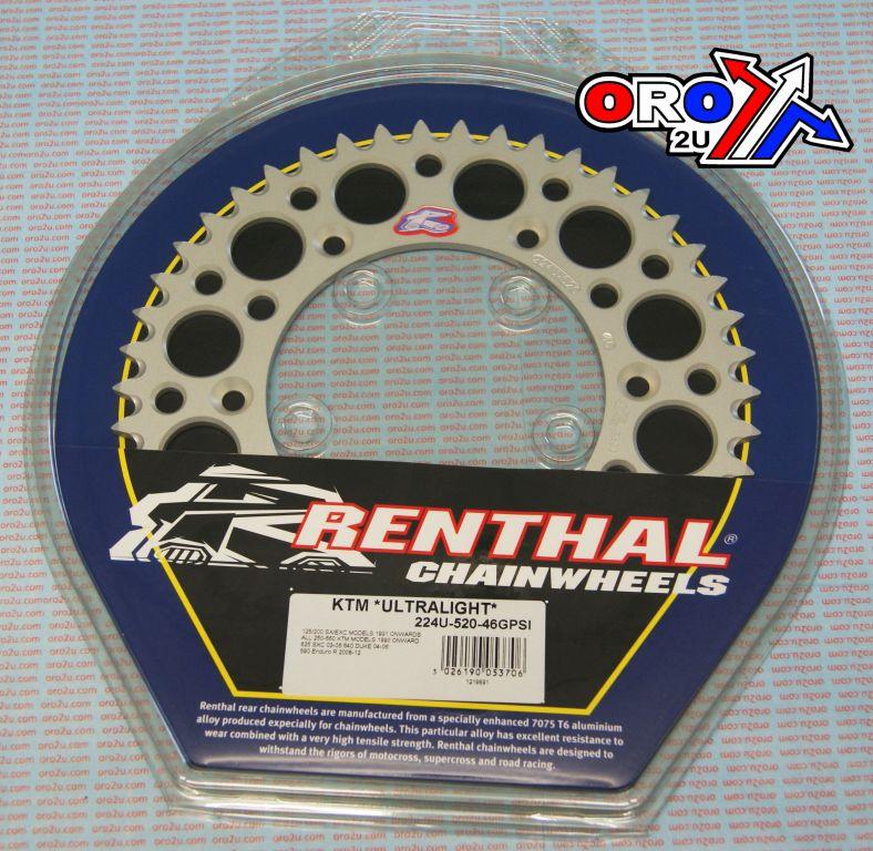 REAR SPROCKET RENTHAL KTM, ULTRALITE 224U-520-46GPSI SILVER thumbnail 2