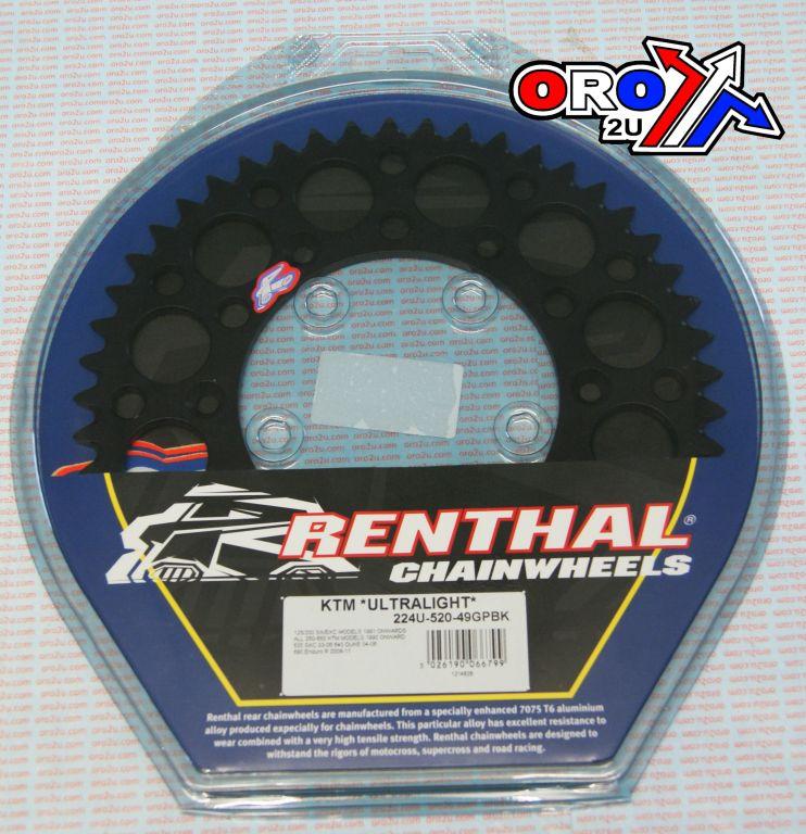 REAR SPROCKET RENTHAL KTM, ULTRALITE 224U-520-49GPBK BLACK, 224U-520-49GPBK thumbnail 2