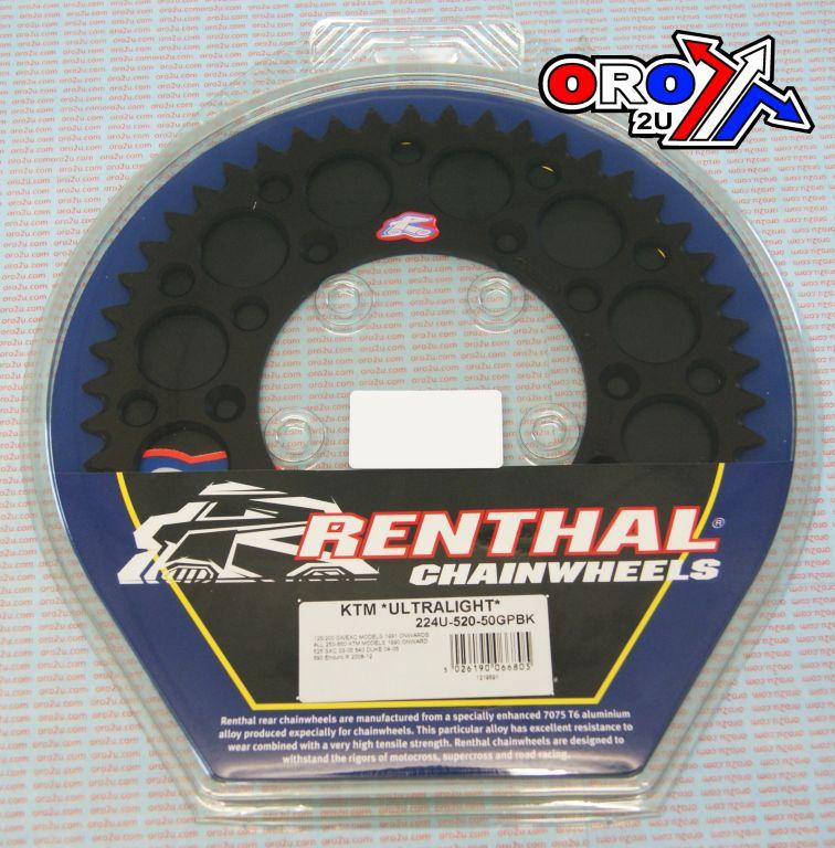 REAR SPROCKET RENTHAL KTM, ULTRALITE 224U-520-50GPBK BLACK, 224U-520-50GPBK thumbnail 3