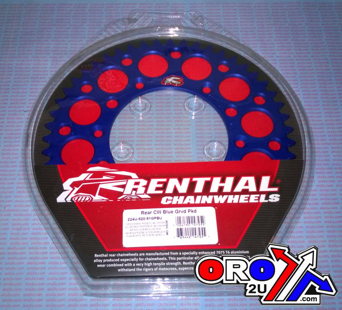 REAR SPROCKET RENTHAL KTM, ULTRALITE 224U-520-51GPBU BLUE image 1