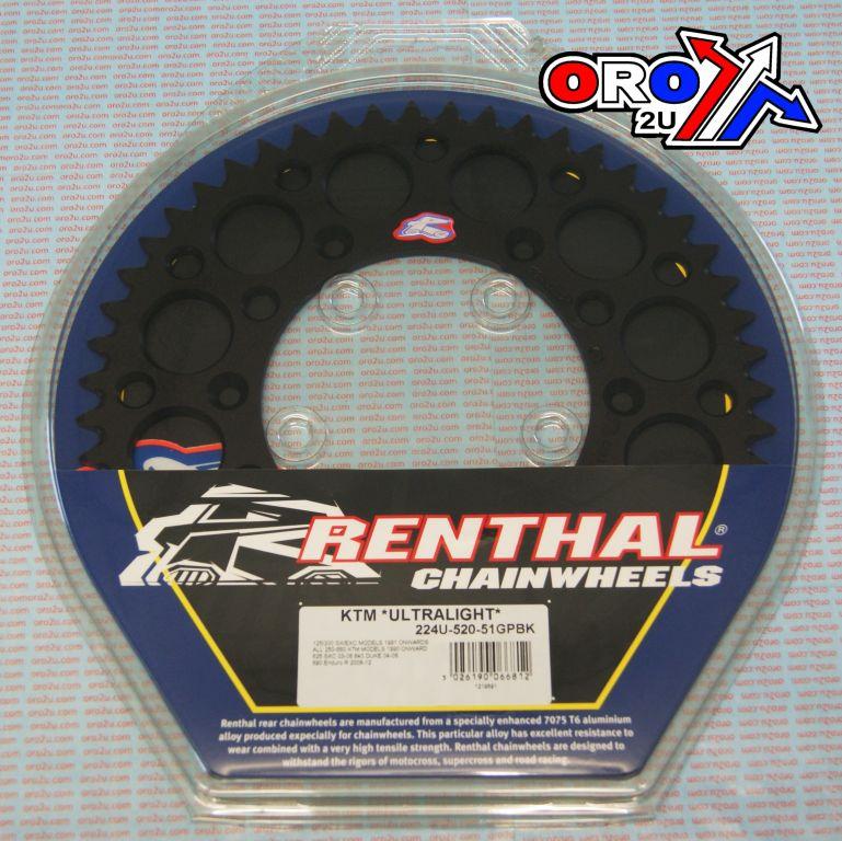 REAR SPROCKET RENTHAL KTM, ULTRALITE 224U-520-51GPBK BLACK thumbnail 2