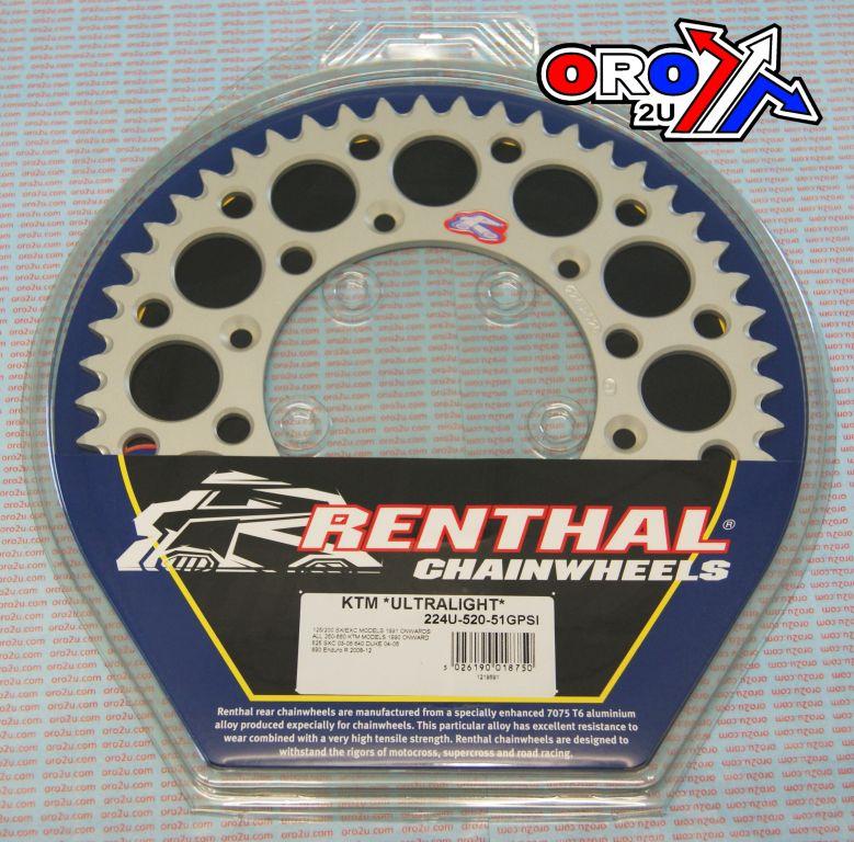 REAR SPROCKET RENTHAL KTM, ULTRALITE 224U-520-51GPSI SILVER, 224U-520-51GPSI image 1
