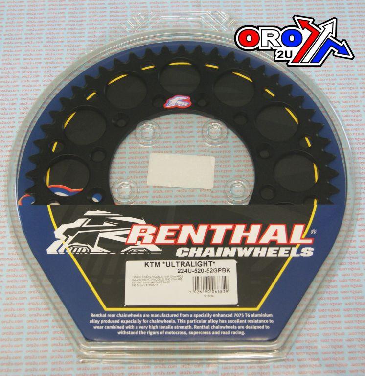 REAR SPROCKET RENTHAL KTM, ULTRALITE 224U-520-52GPBK BLACK, 224U-520-52GPBK image 1