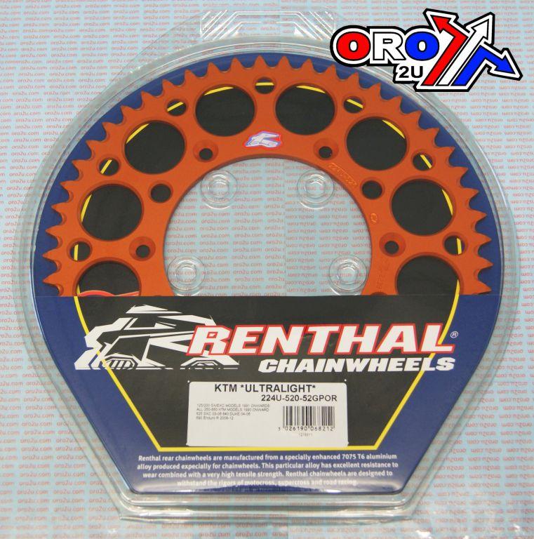 REAR SPROCKET RENTHAL KTM, ULTRALITE 224U-520-52GPOR ORANGE thumbnail 2
