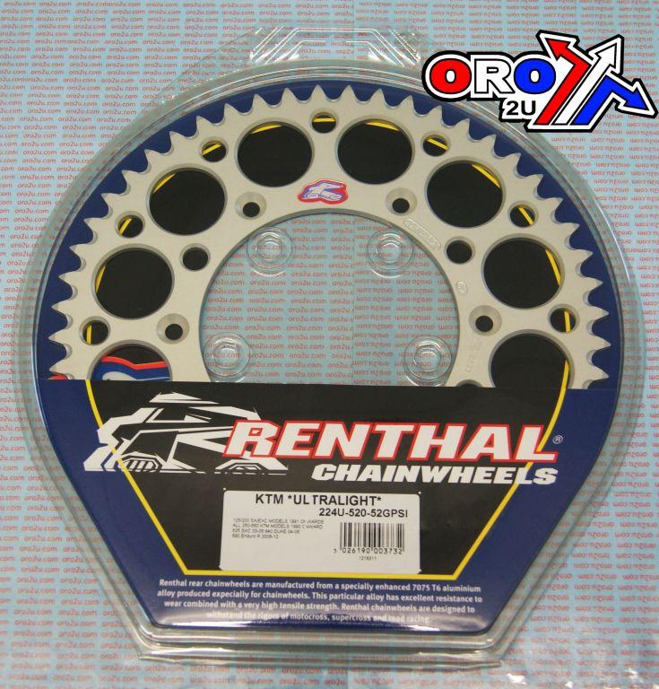 REAR SPROCKET RENTHAL KTM, ULTRALITE 224U-520-52GPSI SILVER, 224U-520-52GPSI thumbnail 2