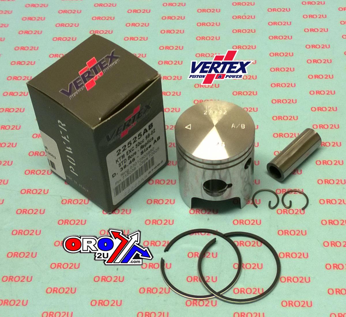 PISTON KIT VERTEX 39.5 E/F BETA RK6 50CC 98-02, VERTEX 22525EF KXE50 EXC50 image 1