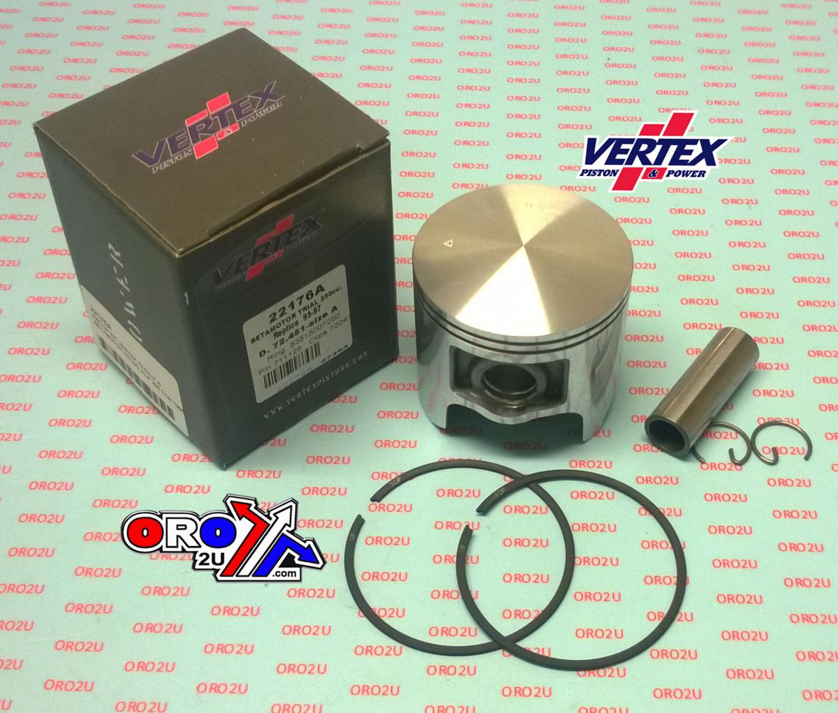 PISTON KIT VERTEX 72.5 E BETA TECNO-ALP 250 95-97, VERTEX 22176E BETA MOTOR TRIAL image 1