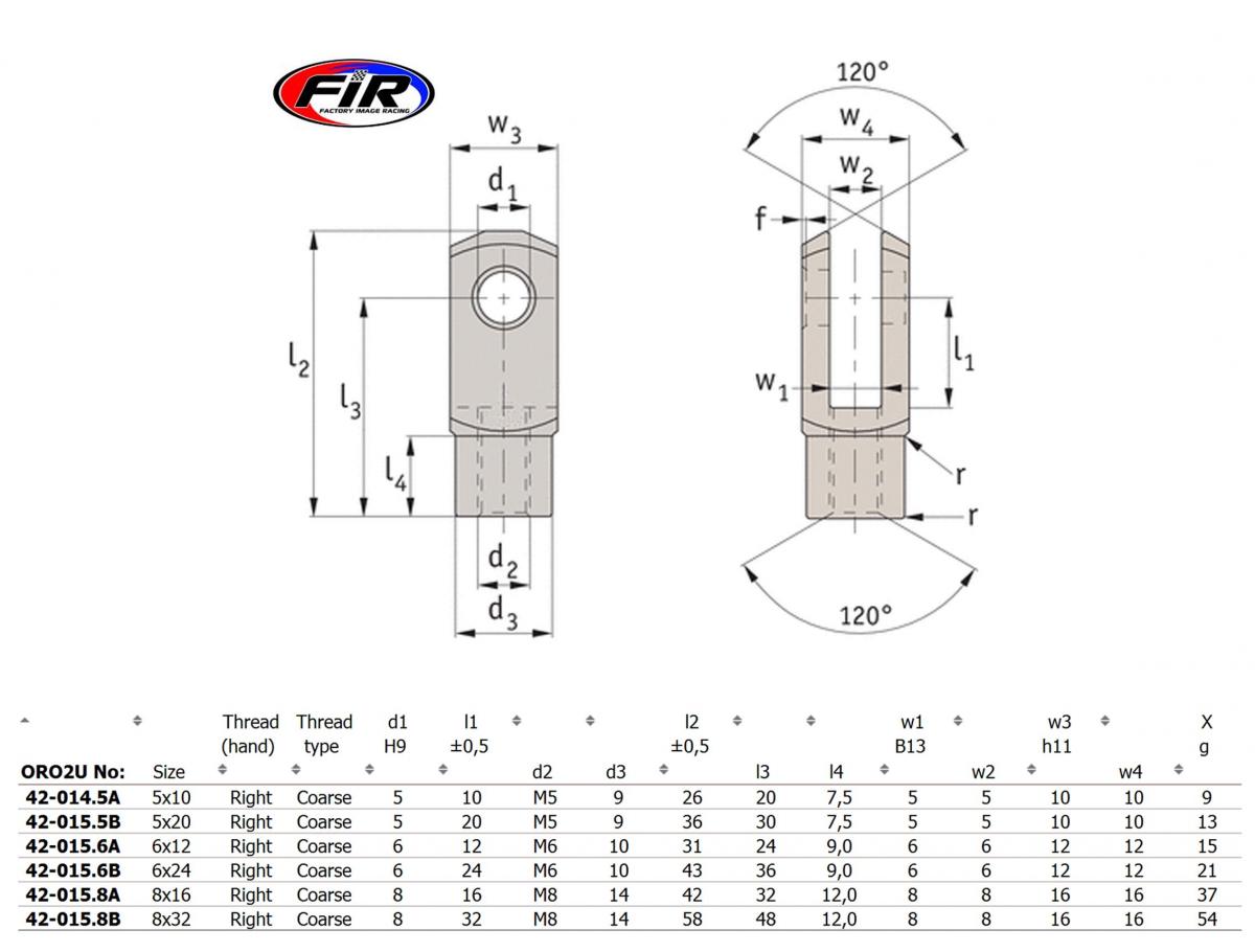UNIVERSAL BRAKE CLEVIS M8x16 EACH, CLEVIS JOINT & PIN RH COARSE (A), / R3389.R081 thumbnail 6