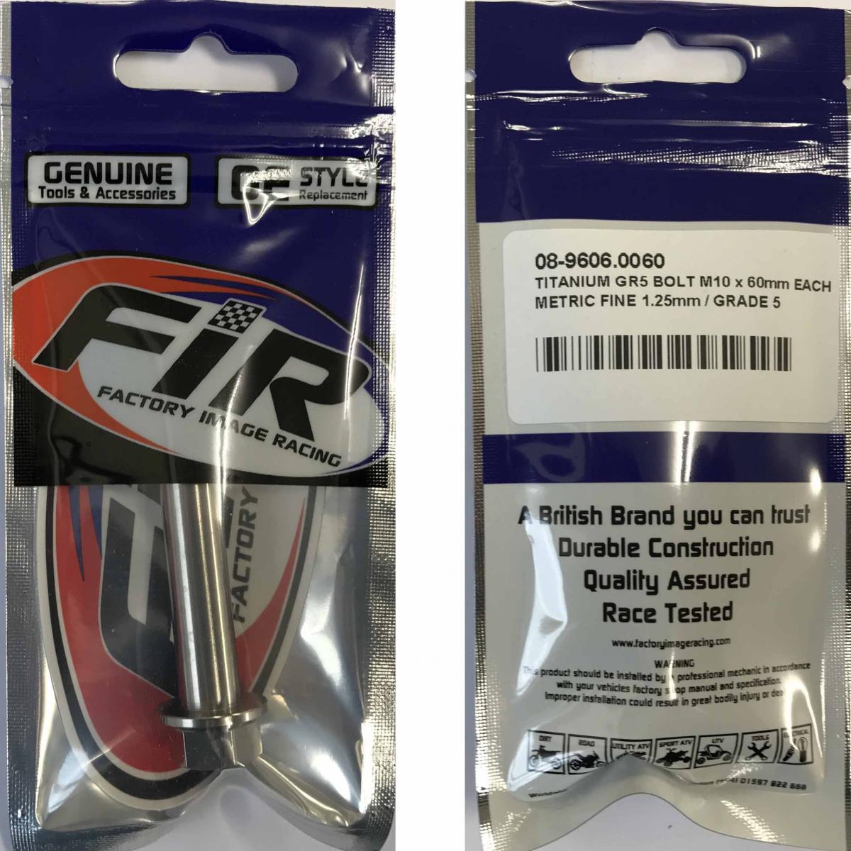 TITANIUM GR5 BOLT M10 x 60mm EACH, METRIC FINE 1.25mm / GRADE 5 thumbnail 3