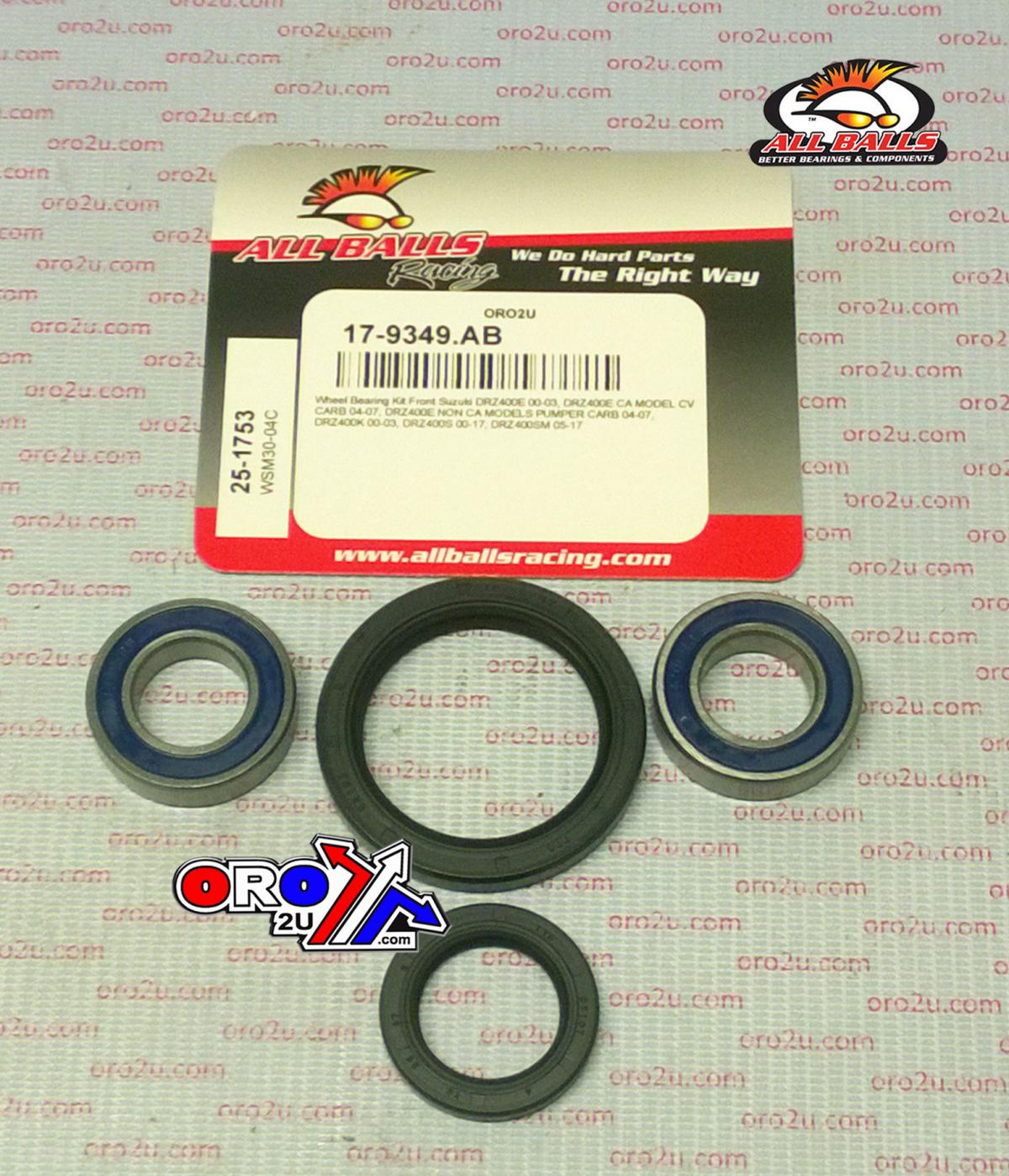 WHEEL BEARING KIT FRONT 00-22 SUZUKI DRZ400E/K/S/SM, ALLBALLS 25-1753 ROAD/DIRT thumbnail 2