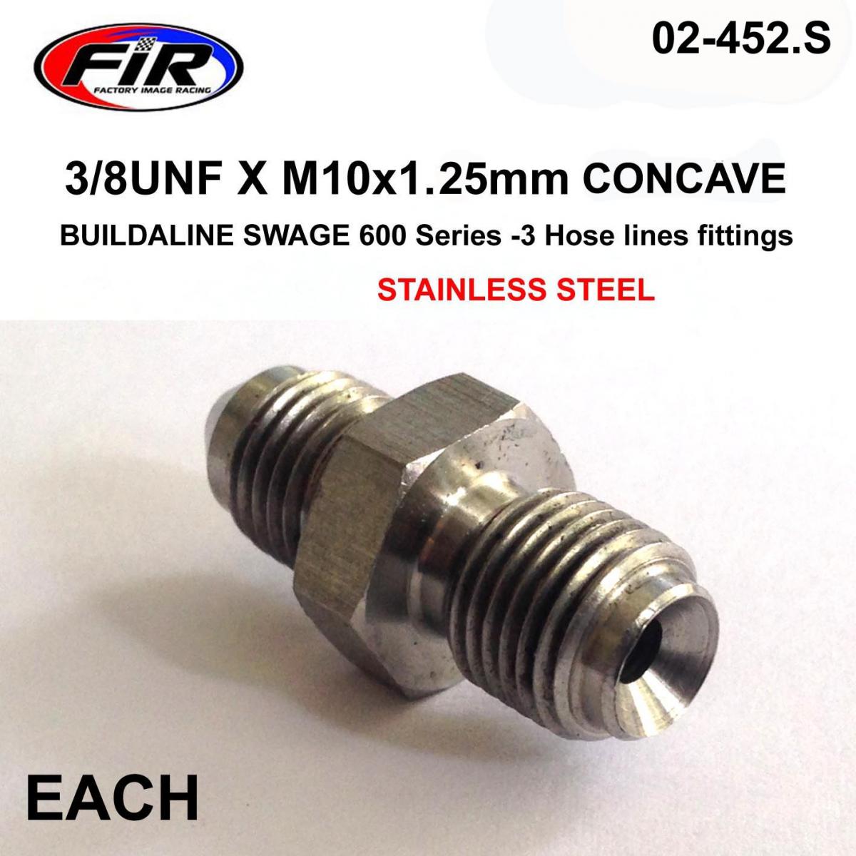 3/8UNF X M10x1.25mm CONCAVE FR, SWAGE CRIMP FITTING 600 Series -3, / STAINLESS STEEL image 1