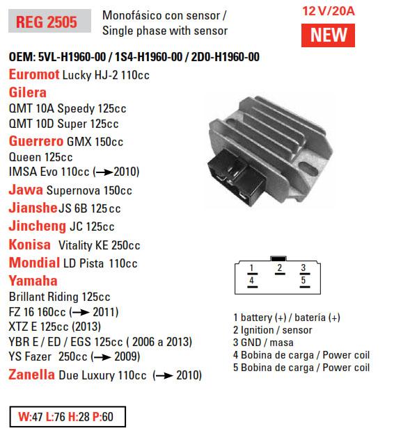 REGULATOR XT125R/X XTZ125E Rectifier-Regulator thumbnail 3