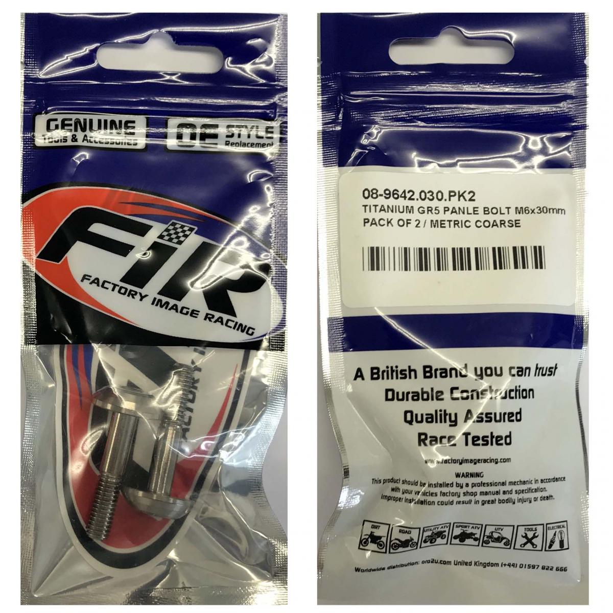 TITANIUM GR5 PANEL BOLT M6X30mm, PACK OF 2 / METRIC COARSE thumbnail 2