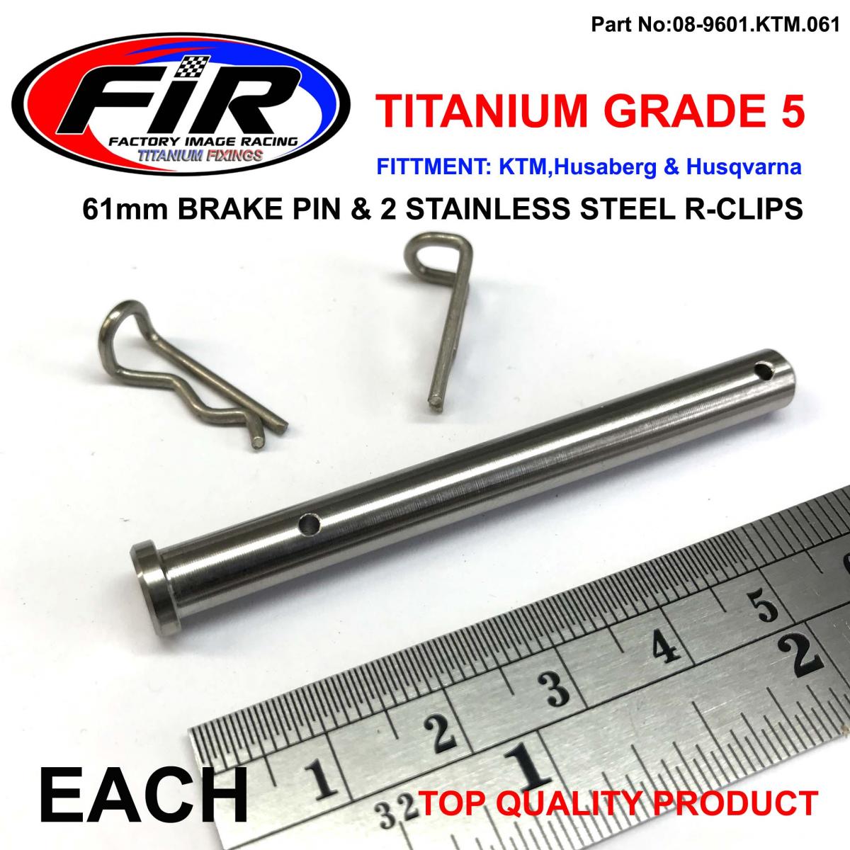TITANIUM GR5 BRAKE PIN 61mm EACH, & STAINLESS STEEL BENT R-CLIPS thumbnail 2