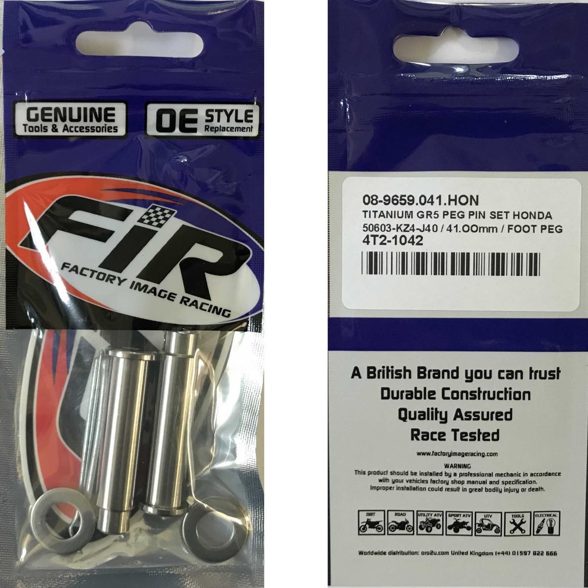 TITANIUM GR5 PEG PIN SET HONDA, 50603-KZ4-J40 / 41.OOmm / FOOT PEG thumbnail 4