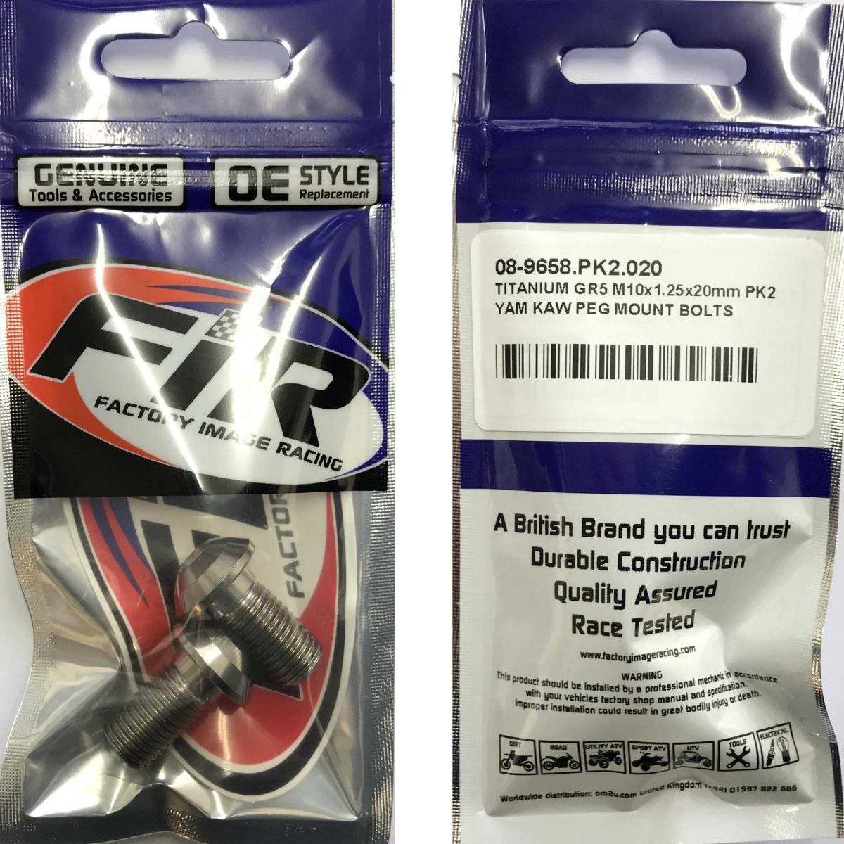 TITANIUM GR5 M10x1.25x20mm PK2, YAM KAW PEG MOUNT BOLTS, / 90149-10033 92150-1255 thumbnail 2