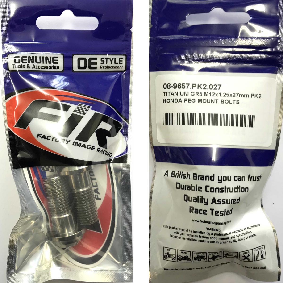 TITANIUM GR5 M12x1.25x27mm PK2, HONDA PEG MOUNT BOLTS, / 90101-KZ4-J40 thumbnail 3