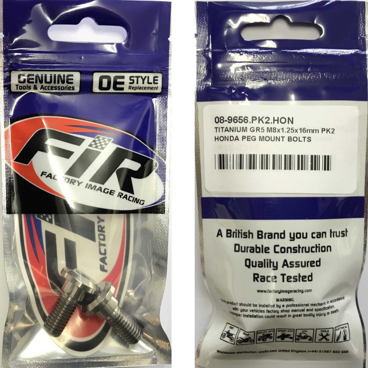 TITANIUM GR5 M8x1.25x16mm PK2, HONDA PEG MOUNT BOLTS, / 90110-MEN-B10 thumbnail 2