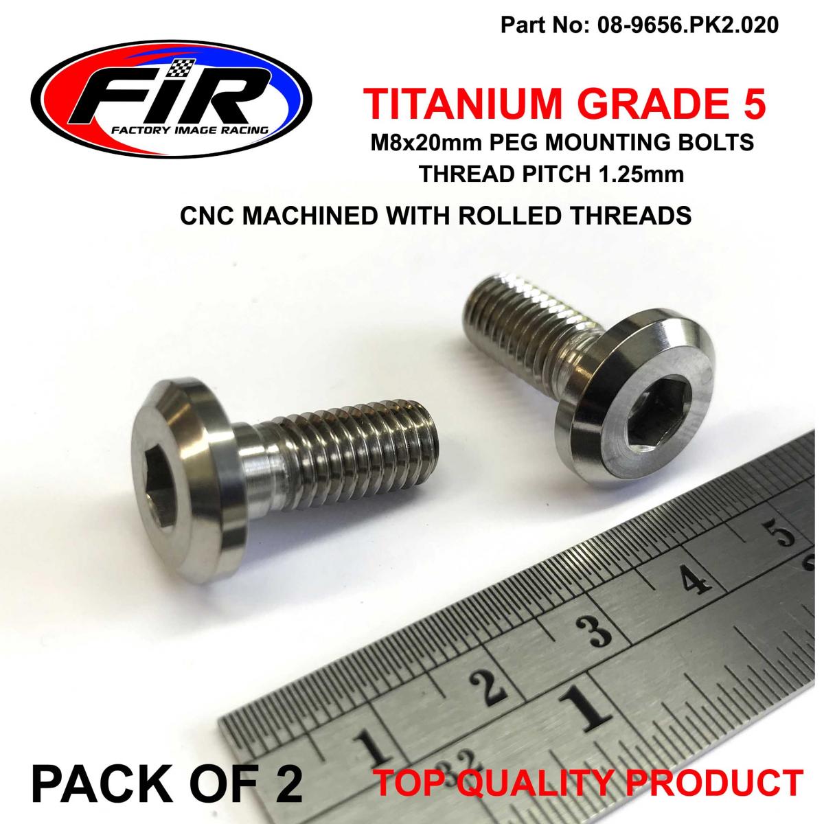 TITANIUM GR5 M8x1.25x20mm PK2, UNIVERSAL PEG MOUNT BOLTS, / FLAT HEAD BOLT thumbnail 2