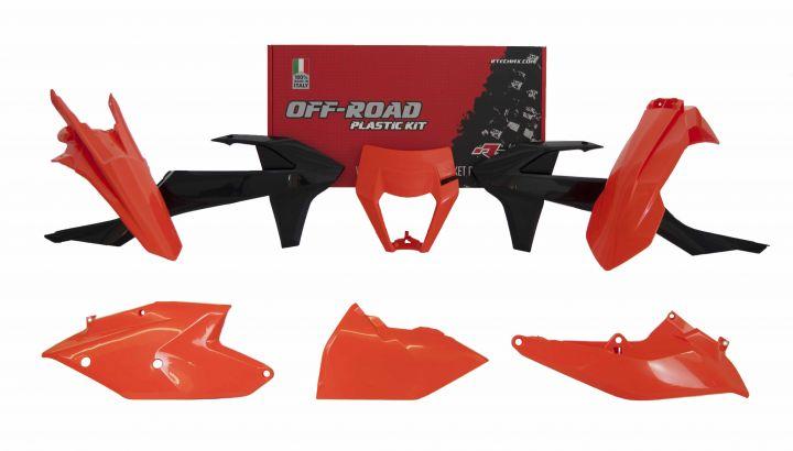 PLASTIC KIT/6 17-19 EXC/EXC-F, OEM 2019, ORANGE/BLACK ENDURO KIT, RTECH R-KITKTM-OEM-518 image 1