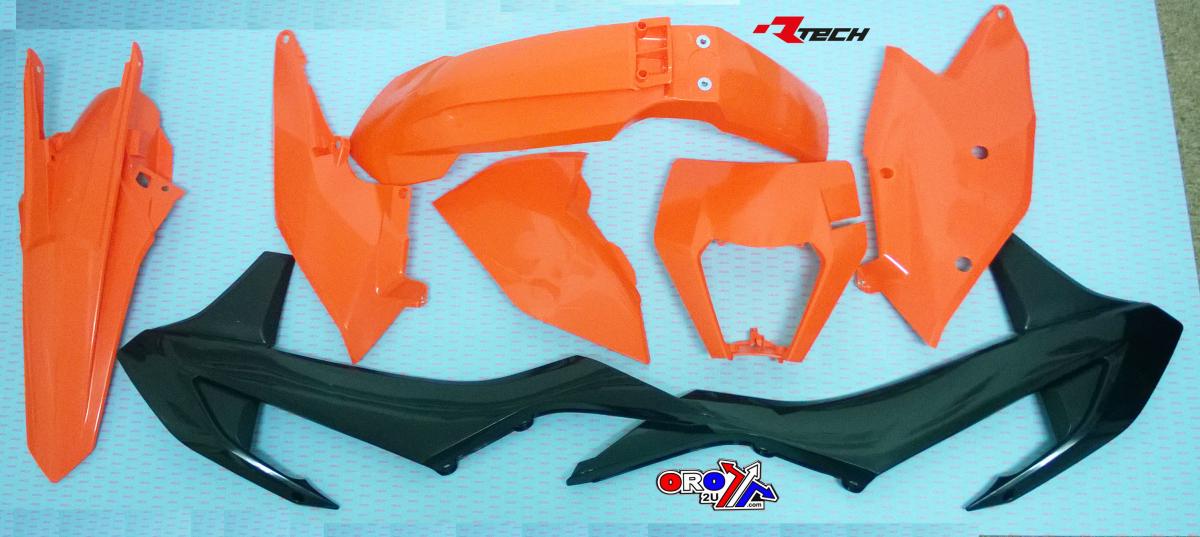 PLASTIC KIT/6 17-19 EXC/EXC-F, OEM 2019, ORANGE/BLACK ENDURO KIT, RTECH R-KITKTM-OEM-518 thumbnail 2
