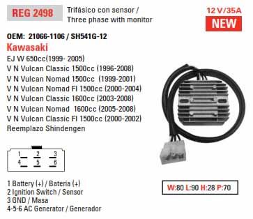 RECTIFIER / REGULATOR 12V VN1500 Vulcan, ARROWHEAD 230-58232, 21066-1106, SH541G12, STREET thumbnail 3