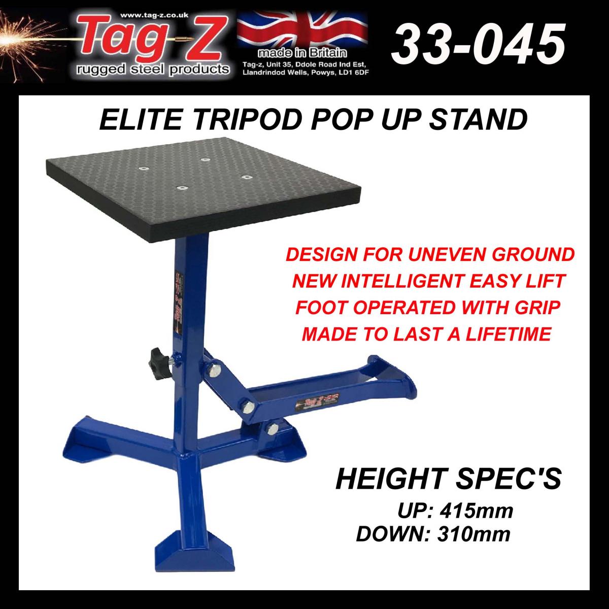 ELITE TRIPOD POP UP STAND, BIG FEET / GLOSS BLUE / TAG-Z, MX STAND PIT PADDOCK ENDURO thumbnail 3