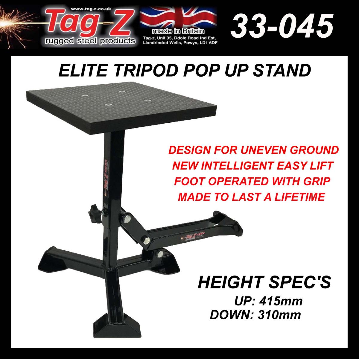 ELITE TRIPOD POP UP STAND, BIG FEET / GLOSS BLACK / TAG-Z, MX STAND PIT PADDOCK ENDURO thumbnail 3