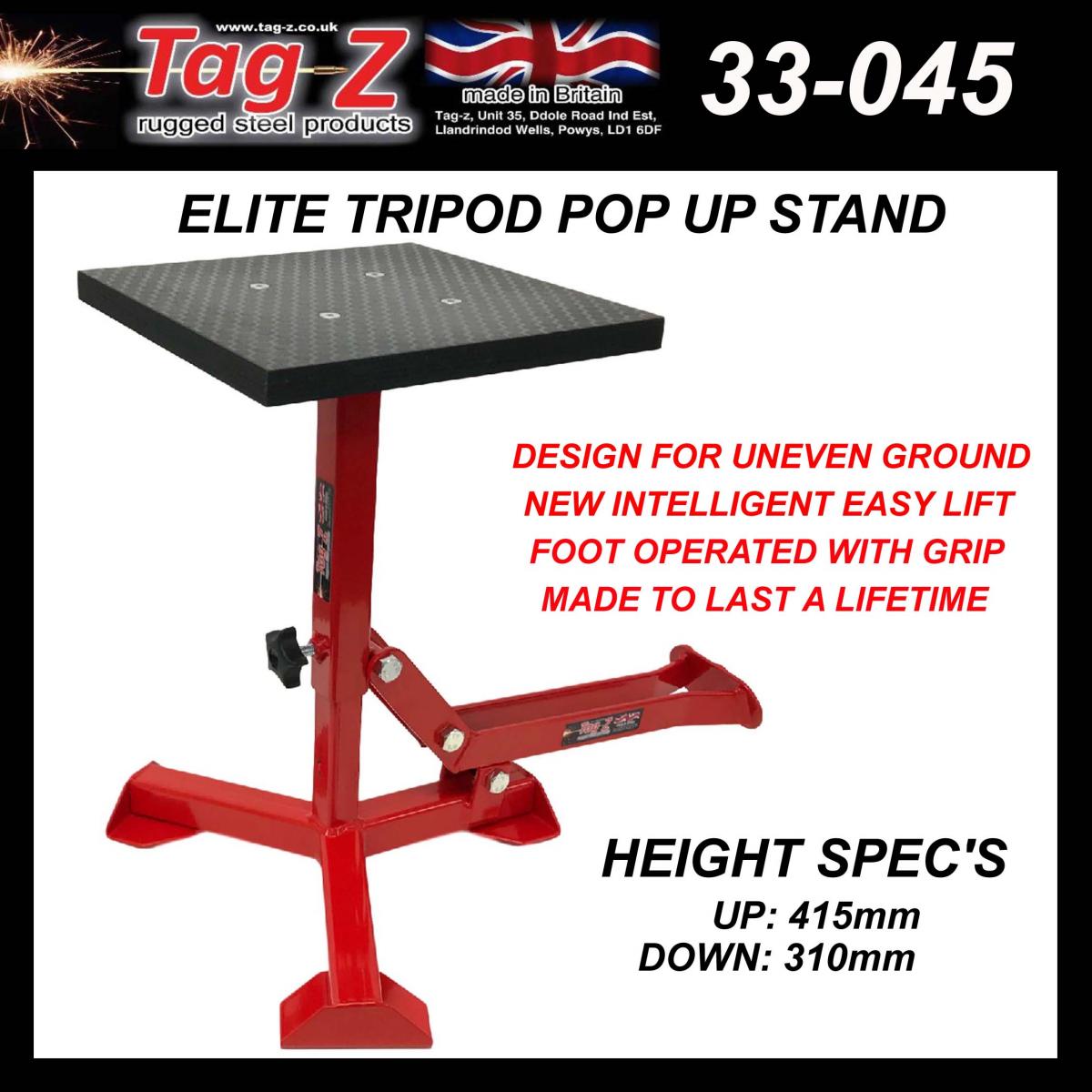 ELITE TRIPOD POP UP STAND, BIG FEET / GLOSS RED / TAG-Z, MX STAND PIT PADDOCK ENDURO thumbnail 3