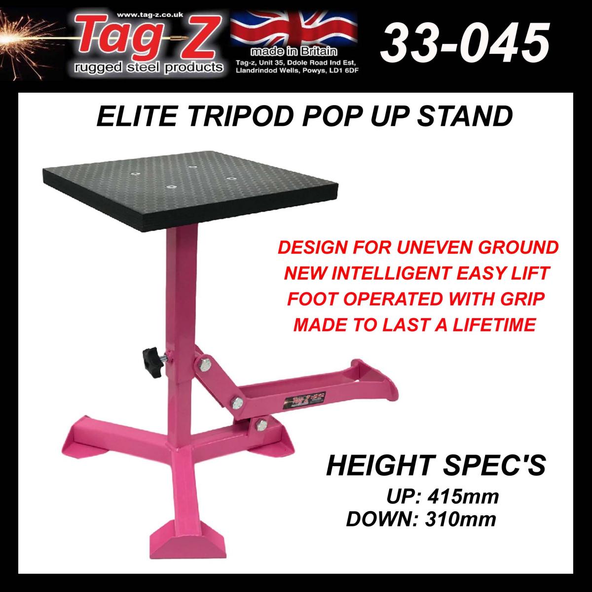 ELITE TRIPOD POP UP STAND, BIG FEET / GLOSS PINK / TAG-Z, MX STAND PIT PADDOCK ENDURO thumbnail 3