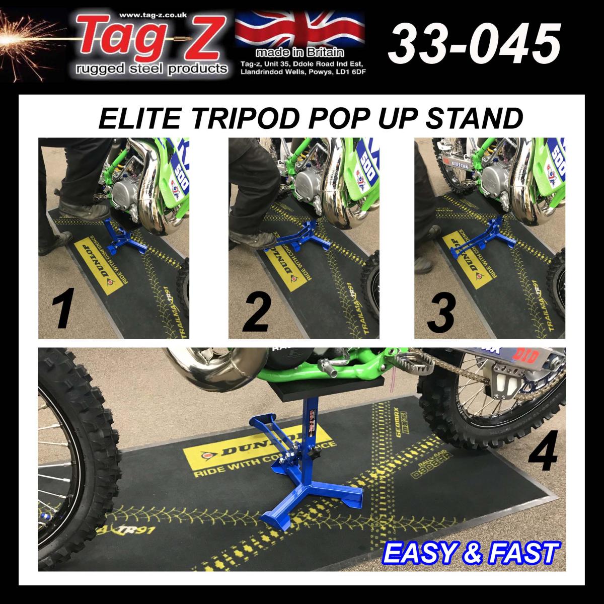 ELITE TRIPOD POP UP STAND, BIG FEET / GLOSS ORANGE / TAG-Z, MX STAND PIT PADDOCK ENDURO thumbnail 4