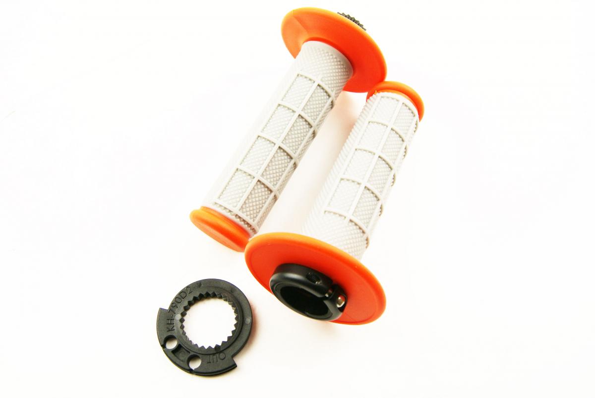 LOCK ON GRIP SET 16-18 KTM HUSQ 4-STROKE, HALF WAFFLE SOFT GREY/ORANGE, ODI STYLE, FIR - thumbnail 2
