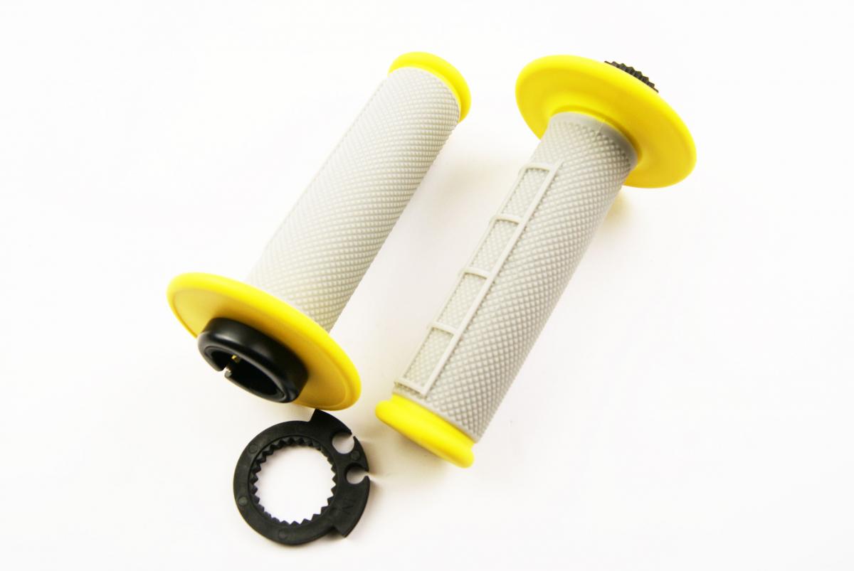 LOCK ON GRIP SET 03-15 KTM HUSQ, HALF WAFFLE SOFT GREY/YELLOW, ODI STYLE, FIR - thumbnail 2