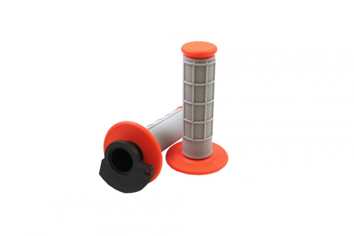 LOCK ON GRIP SET 17-22 KTM HUSQ 2-STROKE, HALF WAFFLE SOFT GREY/ORANGE, ODI STYLE, FIR - thumbnail 2